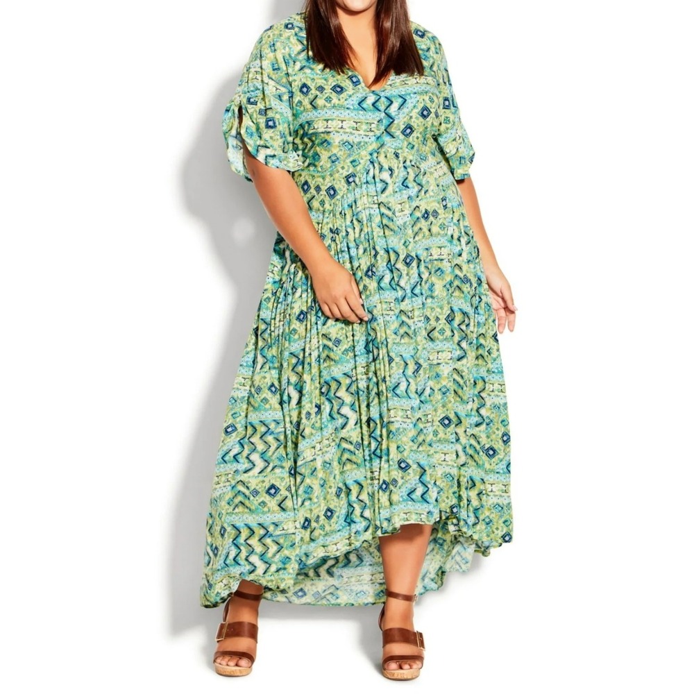 Avenue Green Maxi Asymmetrical Summer Vacation Resort Dress Womens Plus Sz 14/16